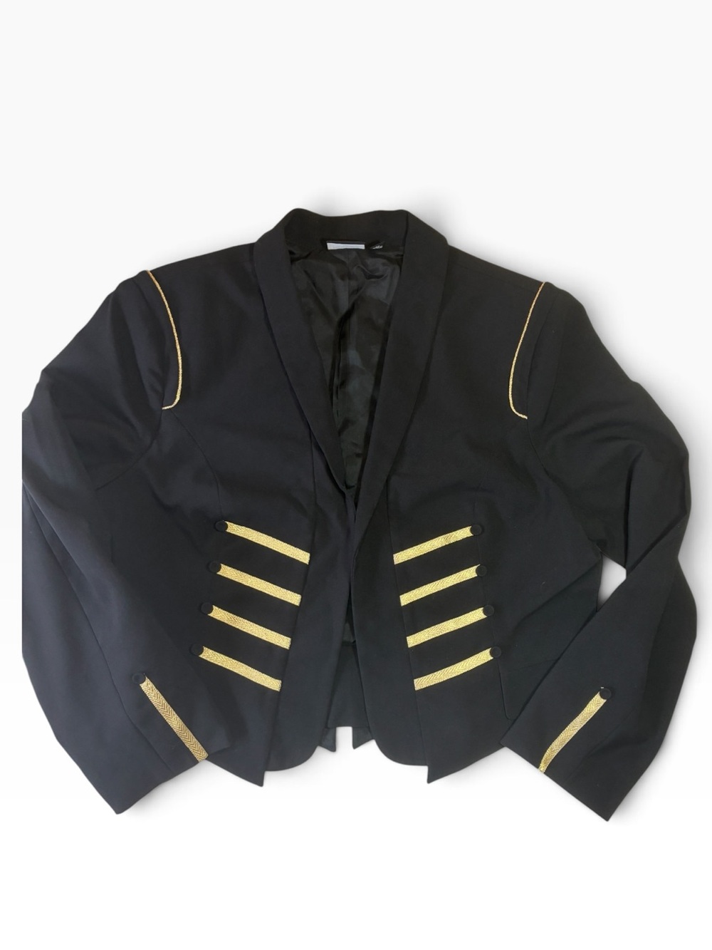 Allen B Black Cropped Military Style Jacket W/ Gold Decorative Trim, Size XL - Picture 4 of 9